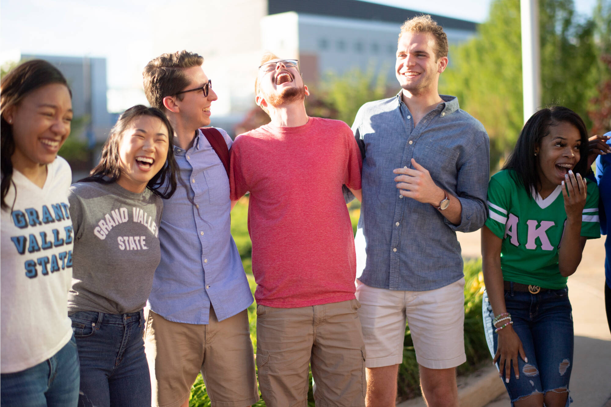 students laughing outside